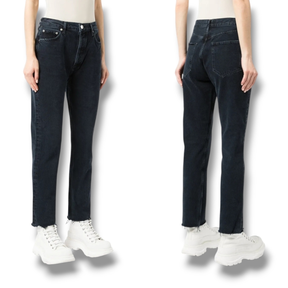 ZARA Women's Black Wash High-Rise Straight Leg Cropped Jeans